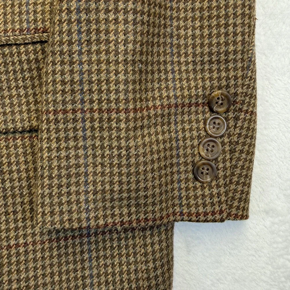 Ralph Ralph Lauren Mens 42R Brown Houndstooth Wool Blazer Sport Coat Canada Made
